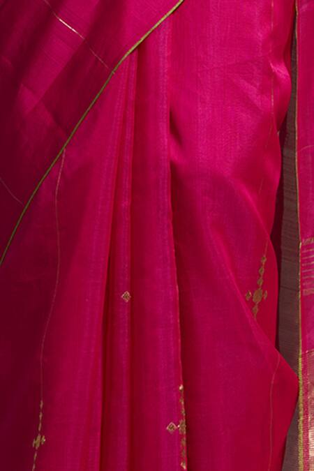 Dressfolk_Pink Handloom Cotton, Chanderi Zari Nayika Saree With Unstitched Blouse Piece _at_Aza_Fashions
