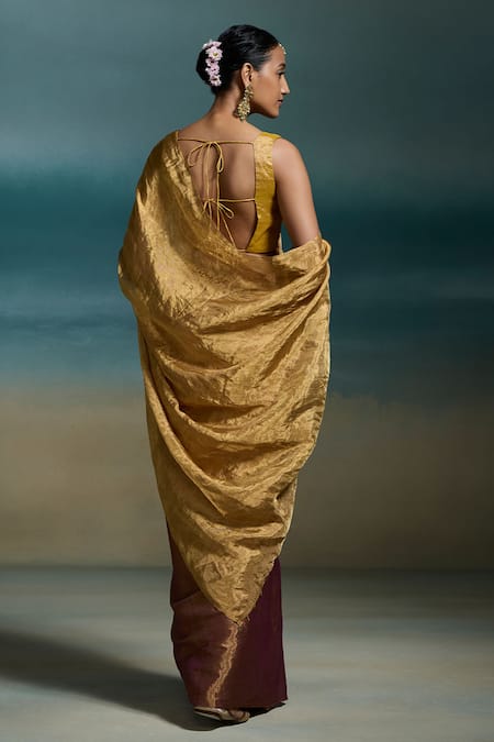 Shop Dressfolk Purple Tissue Zari Jyotika Handloom Saree With Unstitched Blouse Piece at Aza Fashions Shop_Dressfolk_Purple Tissue Zari Jyotika Handloom Saree With Unstitched Blouse Piece _at_Aza_Fashions