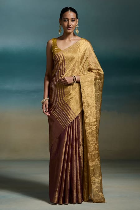 Dressfolk Purple Tissue Zari Jyotika Handloom Saree With Unstitched Blouse Piece 