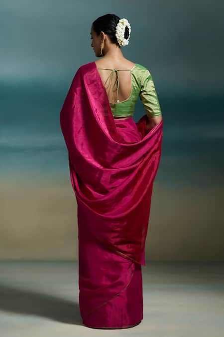 Shop Dressfolk Pink Tissue Tassels Preyasi Handloom Saree With Unstitched Blouse Piece at Aza Fashions Shop_Dressfolk_Pink Tissue Tassels Preyasi Handloom Saree With Unstitched Blouse Piece _at_Aza_Fashions