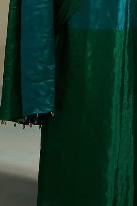 Buy_Dressfolk_Emerald Green Tissue Oorja Saree With Unstitched Blouse Piece 