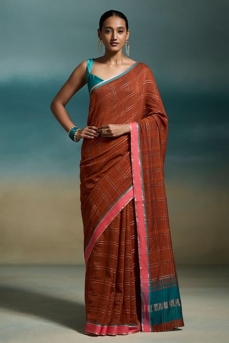 Dressfolk Avni Handloom Cotton Saree With Unstitched Blouse Piece 