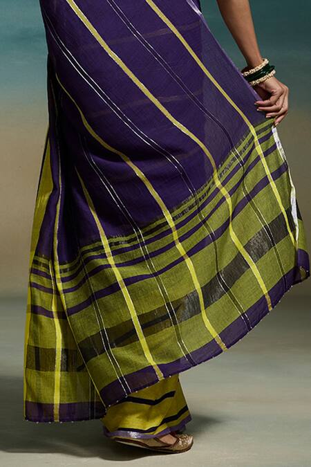 Shop_Dressfolk_Purple Handloom Cotton Zari Tiya Saree With Unstitched Blouse Piece 