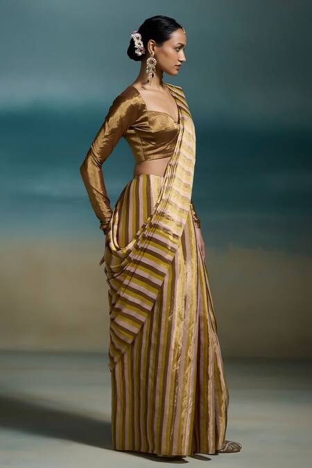 Dressfolk_Multi Color Tissue Zari Kanika Handloom Saree With Unstitched Blouse Piece _Online_at_Aza_Fashions