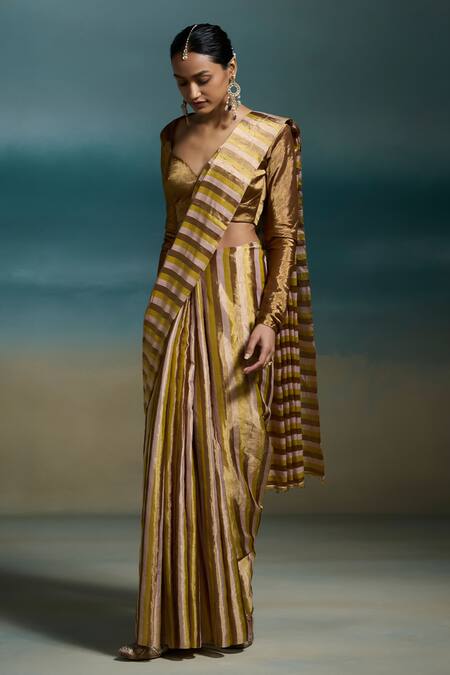 Buy_Dressfolk_Multi Color Tissue Zari Kanika Handloom Saree With Unstitched Blouse Piece _Online_at_Aza_Fashions