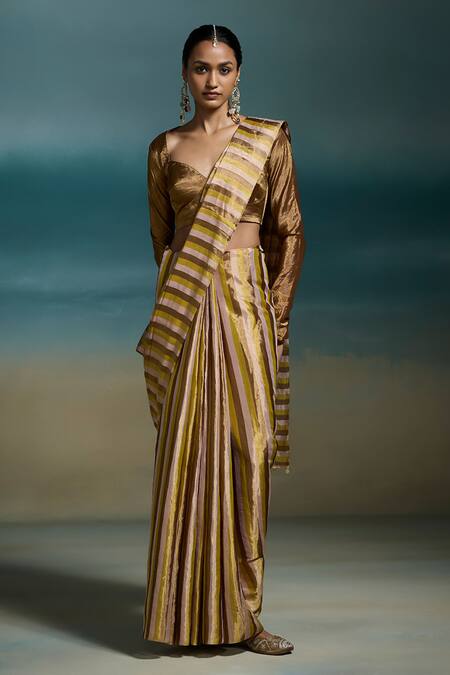 Shop_Dressfolk_Multi Color Tissue Zari Kanika Handloom Saree With Unstitched Blouse Piece _Online_at_Aza_Fashions