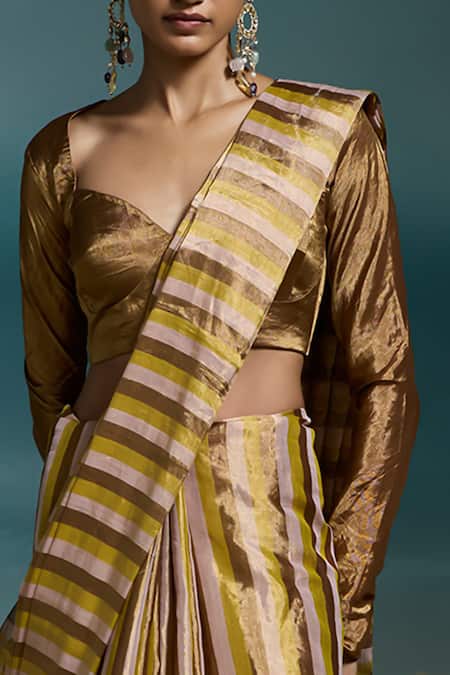 Buy_Dressfolk_Multi Color Tissue Zari Kanika Handloom Saree With Unstitched Blouse Piece 