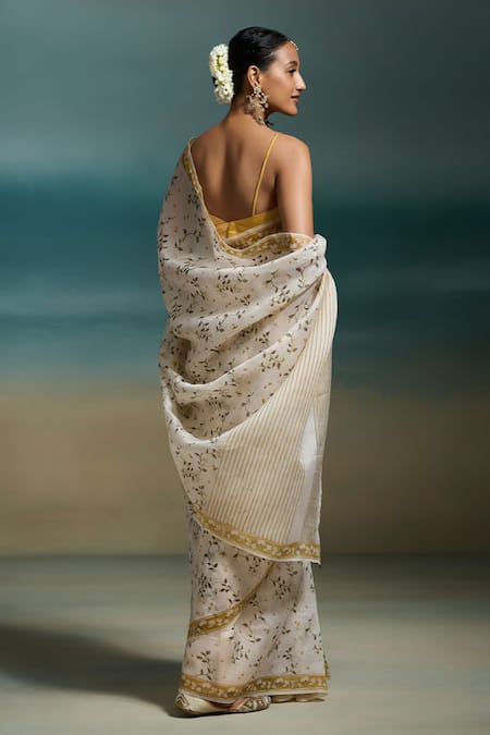 Dressfolk Lavya Organza Printed Saree With Unstitched Blouse Piece 