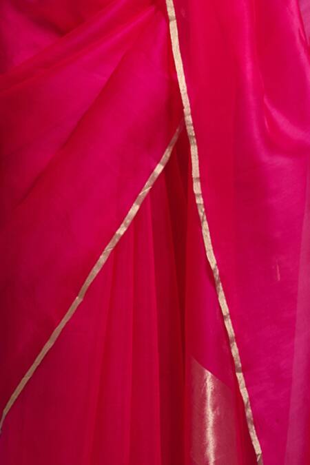 Dressfolk_Fuchsia Organza Zari Palasha Saree With Unstitched Blouse Piece _Online_at_Aza_Fashions