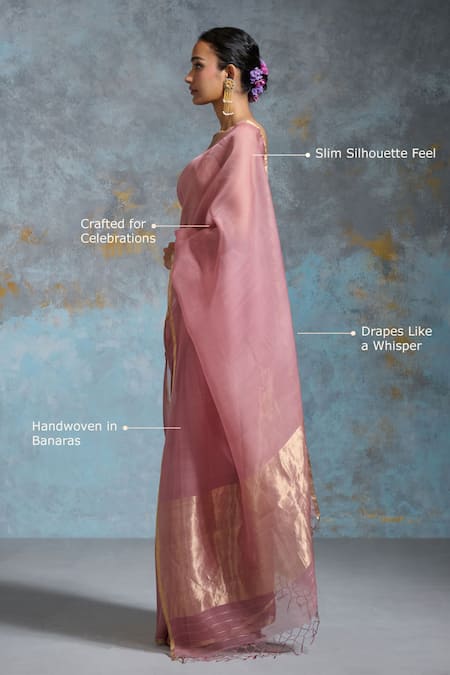 Buy_Dressfolk_Pink Organza Zari Kriti Saree With Unstitched Blouse Piece _Online_at_Aza_Fashions