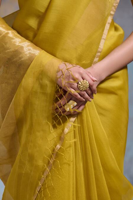 Dressfolk Yellow Organza Zari Vaishali Saree With Unstitched Blouse Piece at Aza Fashions Dressfolk_Yellow Organza Zari Vaishali Saree With Unstitched Blouse Piece _at_Aza_Fashions