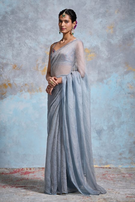 Buy Dressfolk Blue Tissue Zari Taariqa Saree With Unstitched Blouse Piece Online at Aza Fashions Buy_Dressfolk_Blue Tissue Zari Taariqa Saree With Unstitched Blouse Piece _Online_at_Aza_Fashions