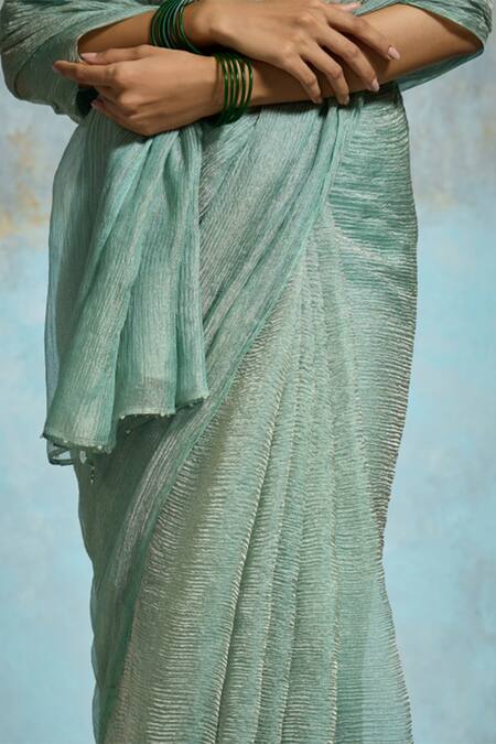 Dressfolk_Aqua Tissue Anvita Banarasi Saree With Unstitched Blouse Piece _Online_at_Aza_Fashions