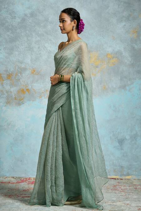 Dressfolk_Aqua Tissue Anvita Banarasi Saree With Unstitched Blouse Piece _at_Aza_Fashions
