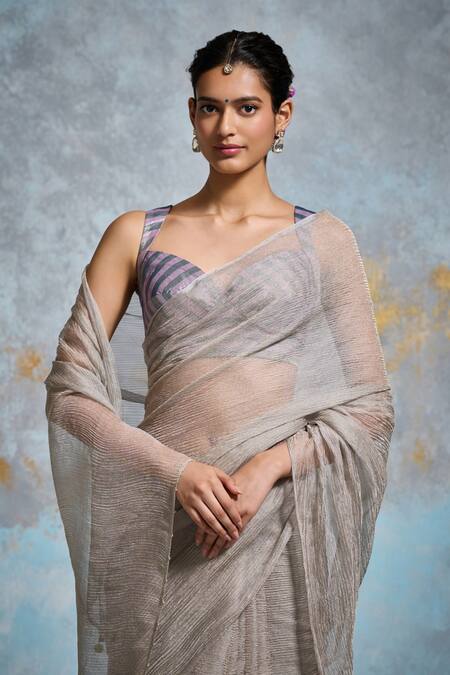 Buy Dressfolk Gray Tissue Beads Sanjana Saree With Unstitched Blouse Piece Online at Aza Fashions Buy_Dressfolk_Gray Tissue Beads Sanjana Saree With Unstitched Blouse Piece _Online_at_Aza_Fashions