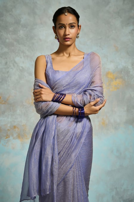 Buy_Dressfolk_Lavender Tissue Beads Lavika Saree With Unstitched Blouse Piece _Online_at_Aza_Fashions