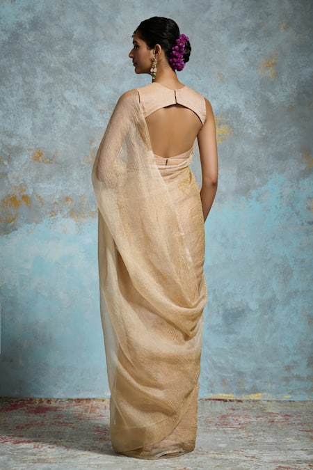 Shop Dressfolk Gold Tissue Yamini Saree With Unstitched Blouse Piece at Aza Fashions Shop_Dressfolk_Gold Tissue Yamini Saree With Unstitched Blouse Piece _at_Aza_Fashions