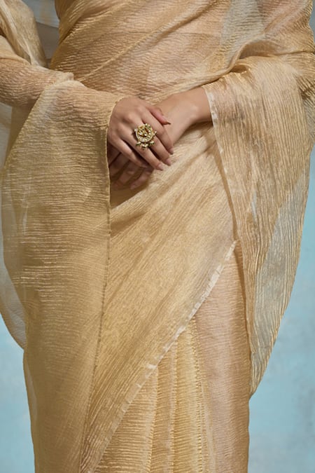 Buy Dressfolk Gold Tissue Yamini Saree With Unstitched Blouse Piece Online at Aza Fashions Buy_Dressfolk_Gold Tissue Yamini Saree With Unstitched Blouse Piece _Online_at_Aza_Fashions