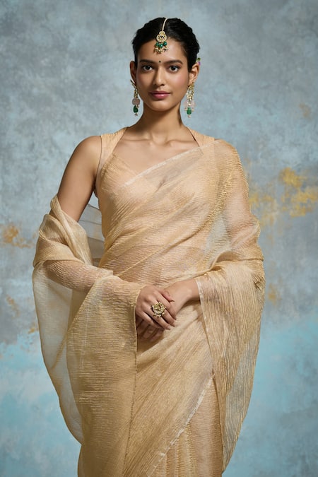 Dressfolk Gold Tissue Yamini Saree With Unstitched Blouse Piece at Aza Fashions Dressfolk_Gold Tissue Yamini Saree With Unstitched Blouse Piece _at_Aza_Fashions