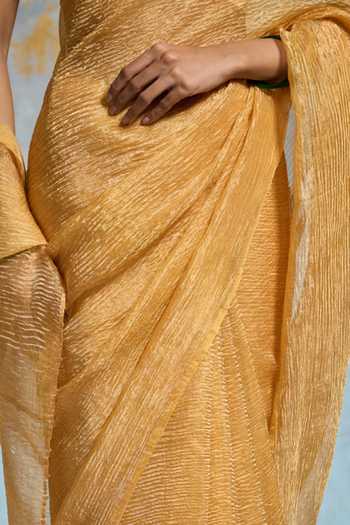 Dressfolk Yellow Tissue Zari Priti Saree With Unstitched Blouse Piece Online at Aza Fashions Dressfolk_Yellow Tissue Zari Priti Saree With Unstitched Blouse Piece _Online_at_Aza_Fashions