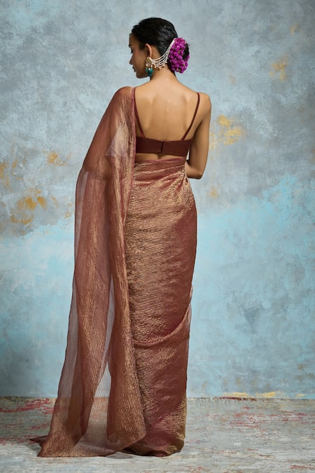 Dressfolk Sindoori Tissue Saree With Unstitched Blouse Piece 
