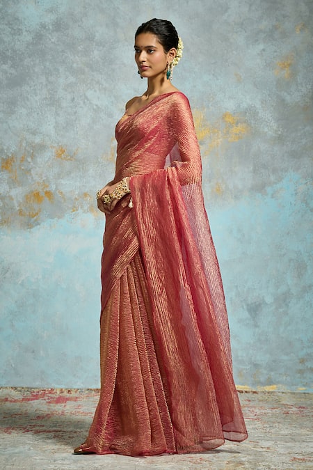 Buy_Dressfolk_Pink Tissue Zari Jhalak Saree With Unstitched Blouse Piece _Online_at_Aza_Fashions