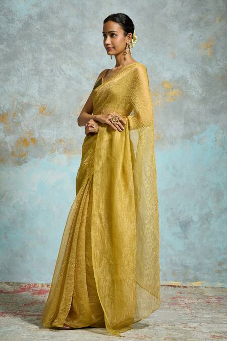 Dressfolk_Lime Tissue Beads Aaira Banarasi Saree With Unstitched Blouse Piece _Online_at_Aza_Fashions