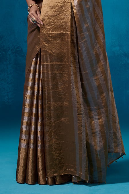 Buy_Dressfolk_Gold Tissue Beads Shabeena Saree With Unstitched Blouse Piece