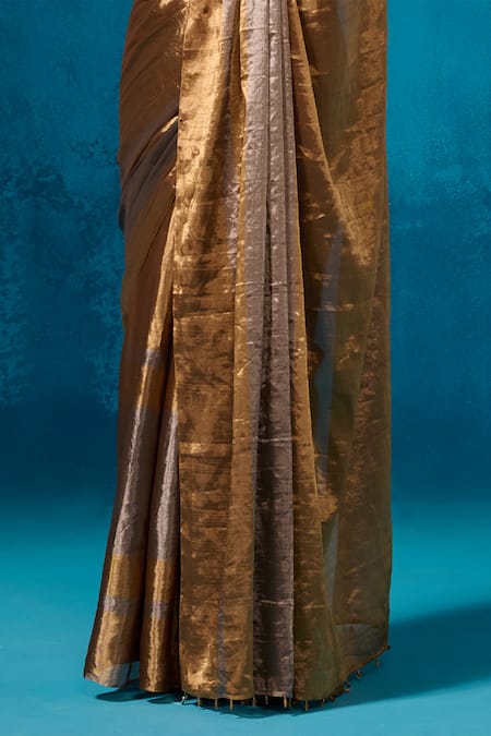 Shop_Dressfolk_Gold Tissue Isha Handwoven Saree With Unstitched Blouse Piece _Online_at_Aza_Fashions
