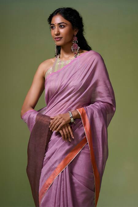 Shop_Dressfolk_Purple Chanderi Begum Saree With Unstitched Blouse Piece _Online_at_Aza_Fashions