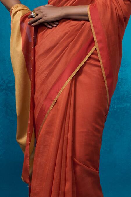 Buy_Dressfolk_Rust Chanderi Zari Aarzoo Handwoven Saree With Unstitched Blouse Piece _Online_at_Aza_Fashions