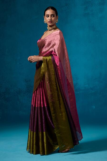 Shop_Dressfolk_Pink Tissue Beads Shiddat Saree With Unstitched Blouse Piece _Online_at_Aza_Fashions