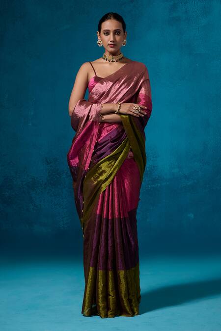 Dressfolk_Pink Tissue Beads Shiddat Saree With Unstitched Blouse Piece _at_Aza_Fashions