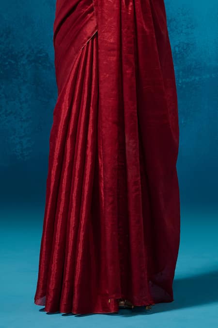 Dressfolk_Red Tissue Beads Dilaab Handwoven Saree With Unstitched Blouse Piece _Online_at_Aza_Fashions
