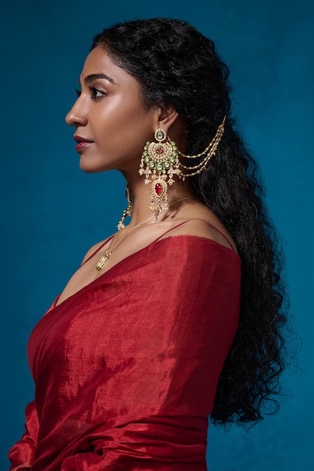 Buy_Dressfolk_Red Tissue Beads Dilaab Handwoven Saree With Unstitched Blouse Piece _Online_at_Aza_Fashions