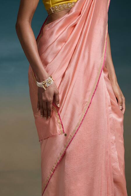 Buy_Dressfolk_Peach Chanderi Zari Dhriti Pre-draped Saree With Unstitched Blouse Piece