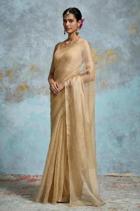 Dressfolk Gold Tissue Yamini Pre-draped Saree With Unstitched Blouse Piece 