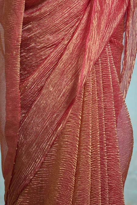 Dressfolk_Pink Tissue Zari Jhalak Pre-draped Saree With Unstitched Blouse Piece_at_Aza_Fashions