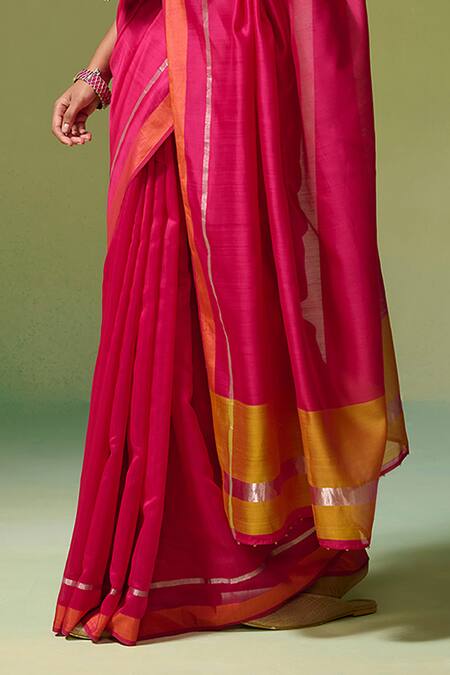 Dressfolk_Pink Chanderi Zari Fidha Pre-draped Saree With Unstitched Blouse Piece_Online_at_Aza_Fashions