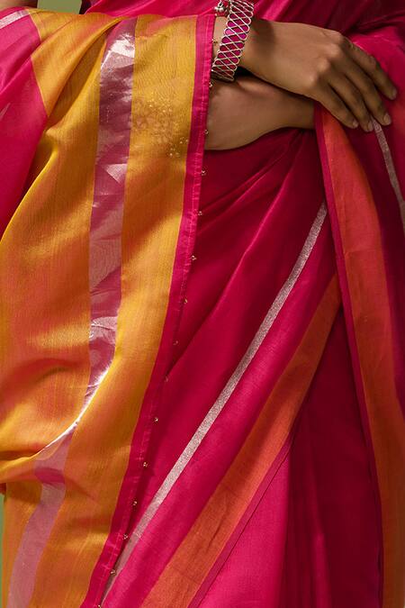 Dressfolk_Pink Chanderi Zari Fidha Pre-draped Saree With Unstitched Blouse Piece_at_Aza_Fashions