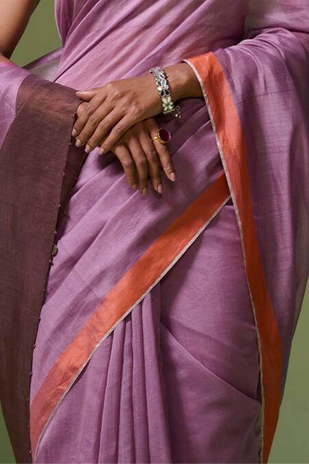 Buy_Dressfolk_Purple Chanderi Begum Pre-draped Saree With Unstitched Blouse Piece
