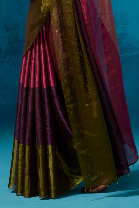 Dressfolk_Pink Tissue Beads Shiddat Pre-draped Saree With Unstitched Blouse Piece_Online_at_Aza_Fashions