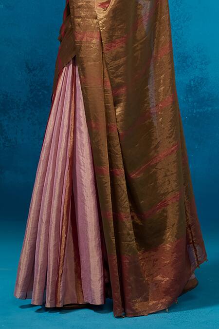 Dressfolk_Gold Tissue Zari Yamika Pre-draped Saree With Unstitched Blouse Piece_Online_at_Aza_Fashions