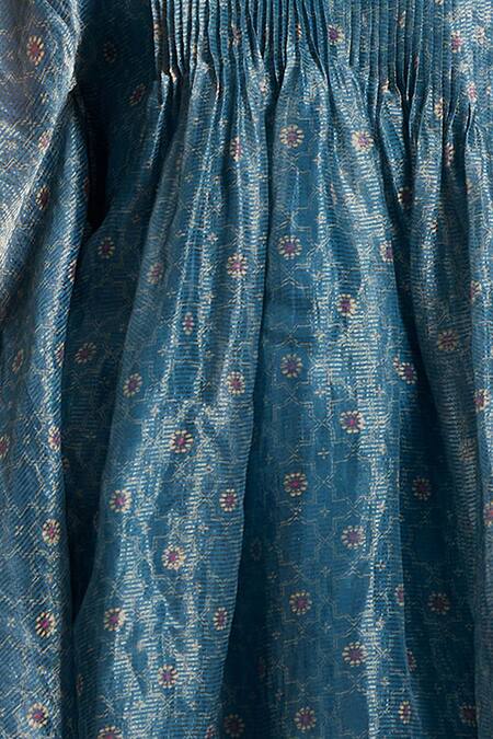 Dressfolk_Blue Chanderi V-neck Ekaa Kaftan With Pant_at_Aza_Fashions