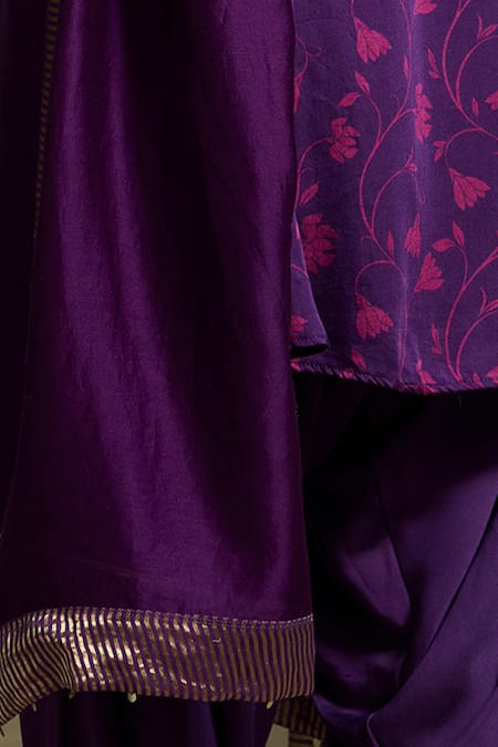Dressfolk_Purple Modal, Satin Foil Printing, Zari Split V-neck Revati Printed Kurta Set_at_Aza_Fashions