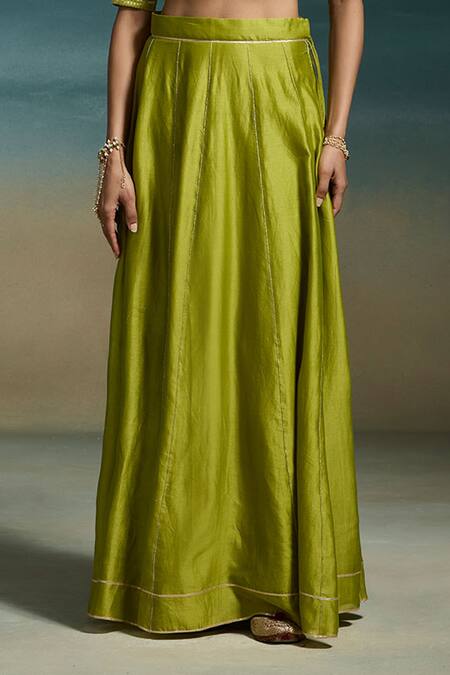 Dressfolk_Green Chanderi Zari V-neck Rasmiya Woven Lehenga Set_Online_at_Aza_Fashions