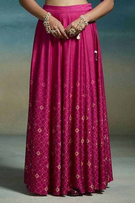 Buy_Dressfolk_Fuchsia Modal, Satin, Chanderi Pearls, Embroidery, Hridaya Printed Lehenga Set