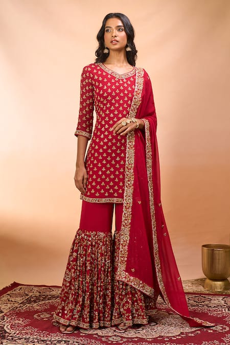 Alaya Advani Floral Hand Embroidered Kurta Sharara Set 