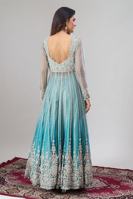 Alaya Advani Hand Embroidered Blue Anarkali Lehenga Set 