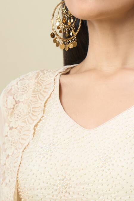 Alaya Advani_Off White Georgette Embroidery Open Neck, Cape And Draped Skirt Set _Online_at_Aza_Fashions